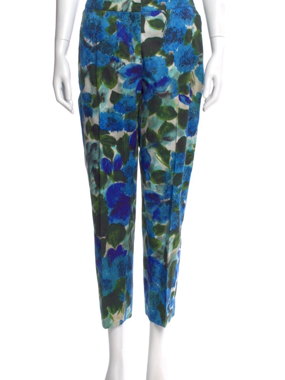 Dries Van Noten Blue & Green Floral Cropped Pants